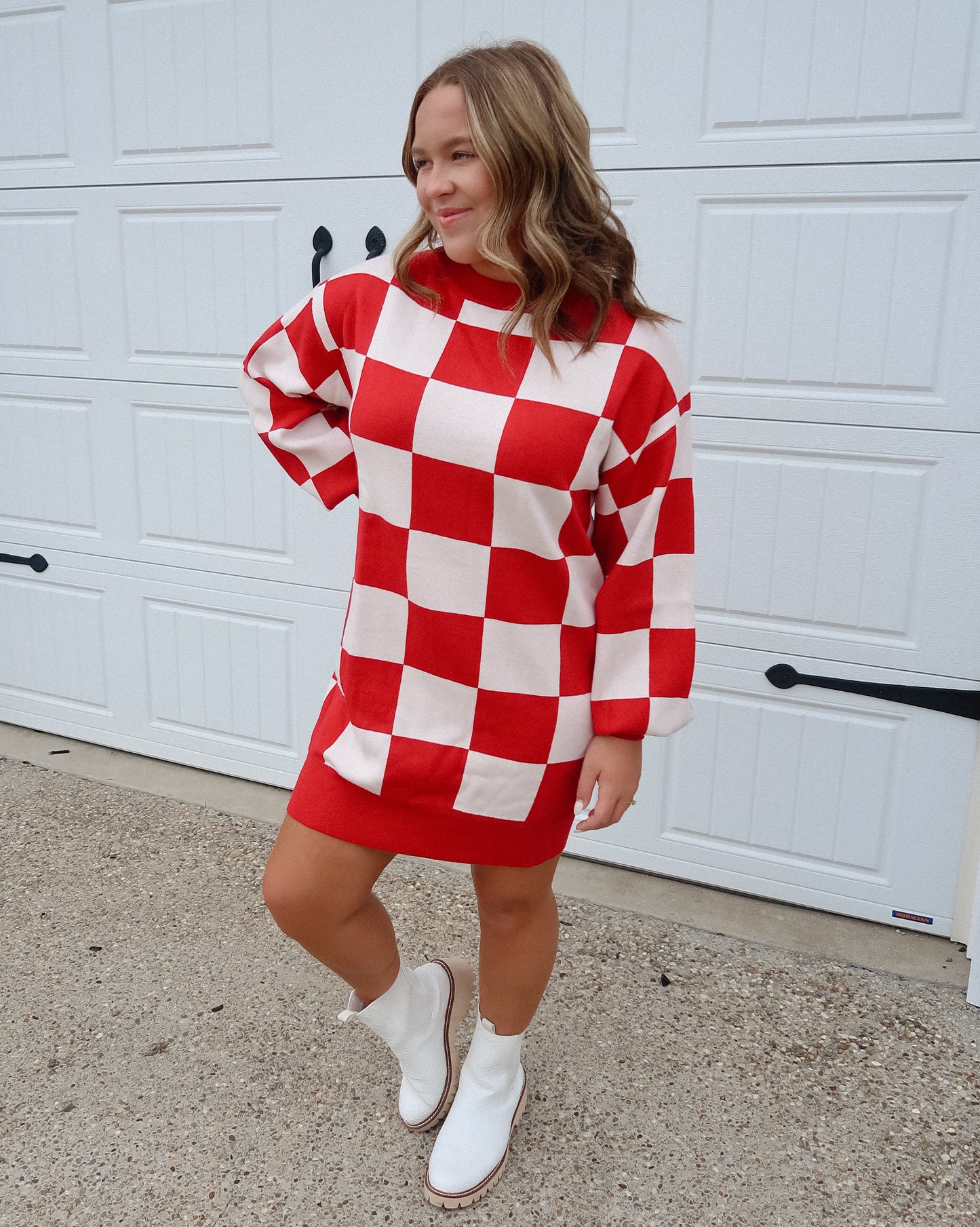 Checkered Knitted Sweater Dress