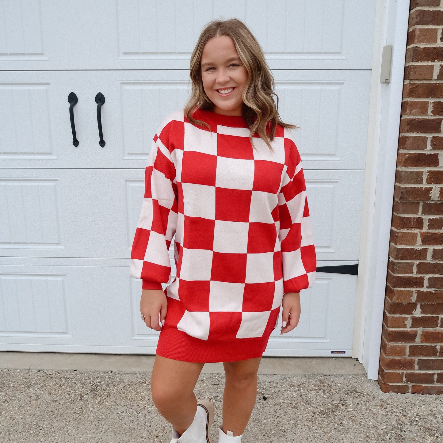 Checkered Knitted Sweater Dress