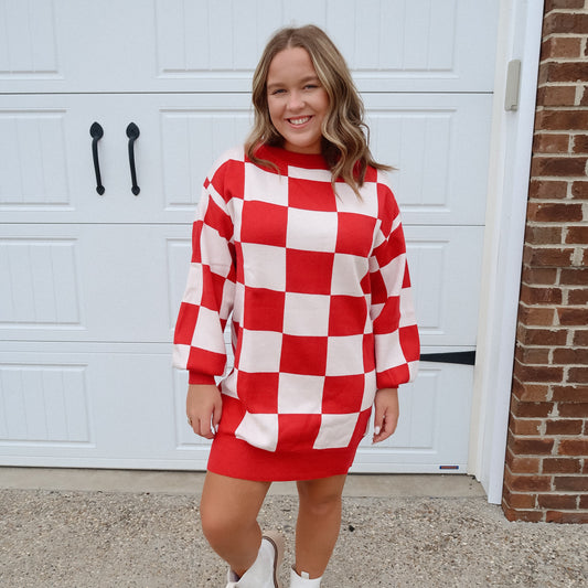 Checkered Knitted Sweater Dress