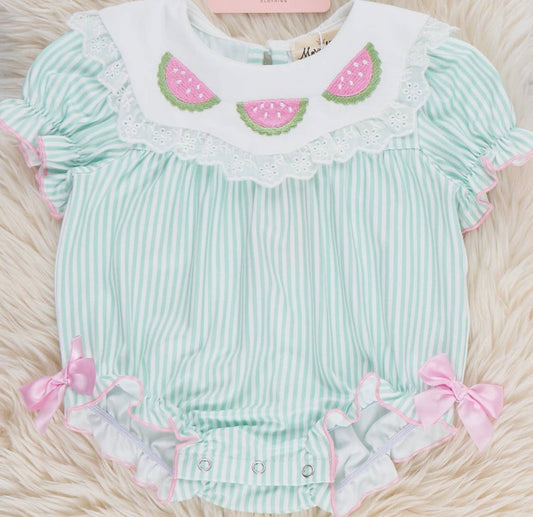 Melon Embroidered Ruffle Bubble