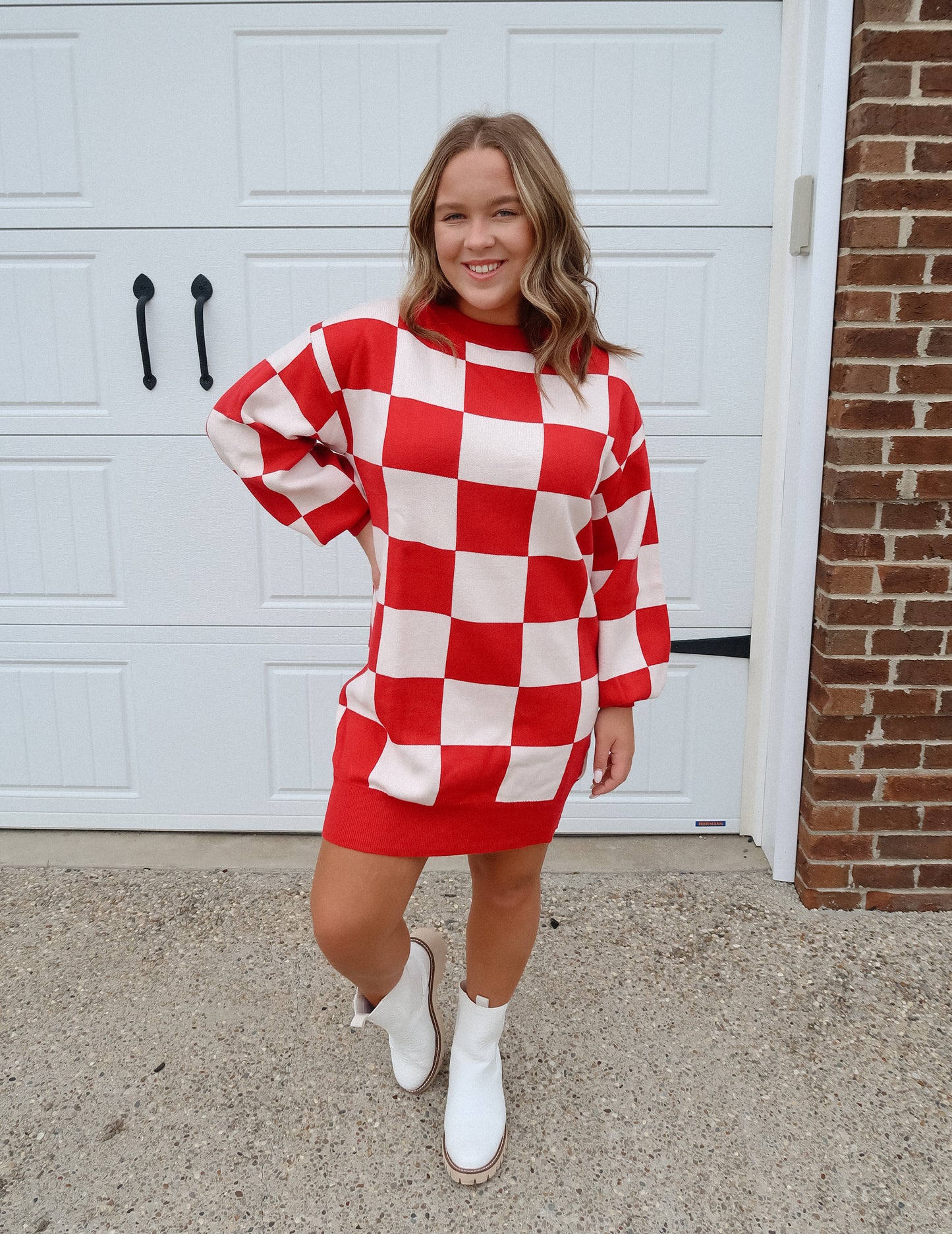 Checkered Knitted Sweater Dress