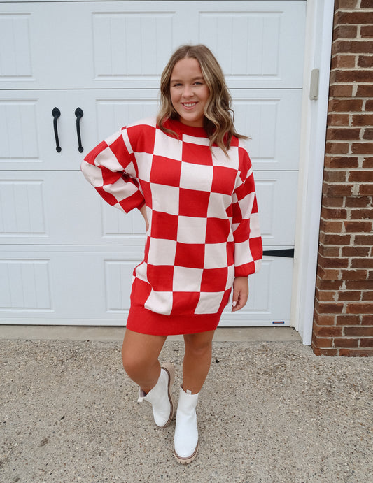 Checkered Knitted Sweater Dress